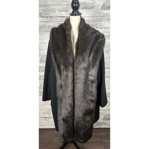 VIntage Venezia Womens 26/28 Wool Long Coat‎ Faux Fur Black Brown Mob Wife